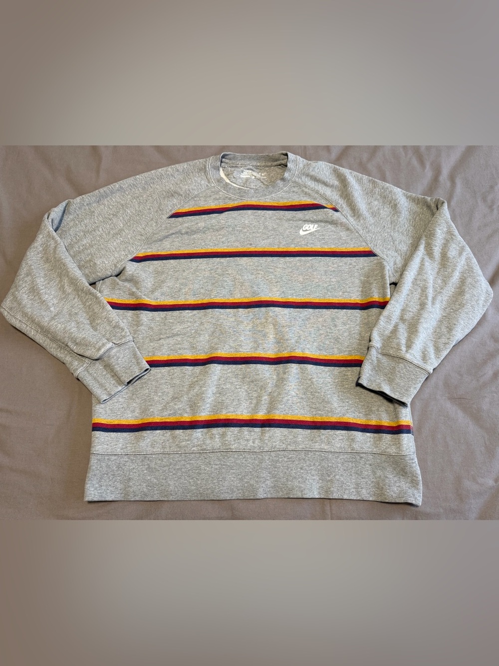 Nike Golf Striped French Terry Fleece Crew Neck Gray Sweatshirt Mens Size XL